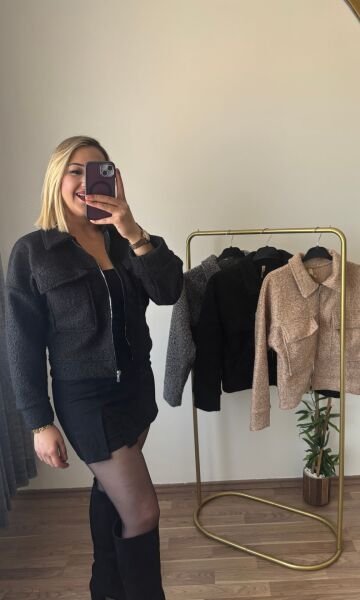 Yünlü Kase Ceket Siyah - S