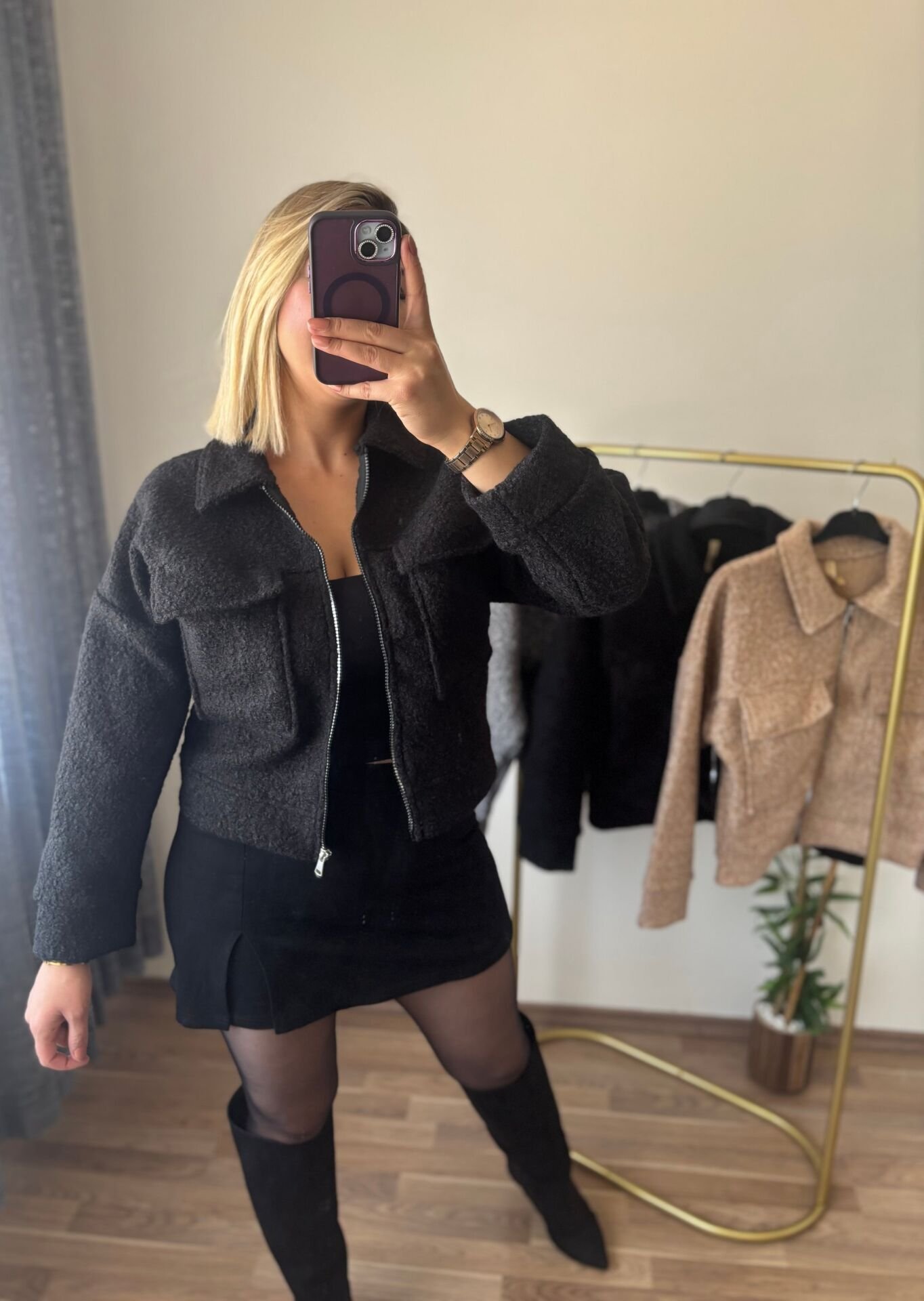 Yünlü Kase Ceket Siyah - S