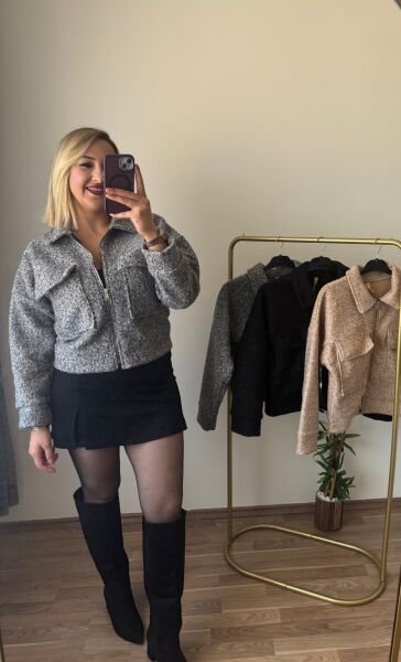 Yünlü Kase Ceket Gri - S