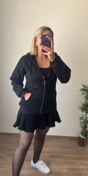 3 İplik Şardonlu Kapşonlu Ceket Siyah - S