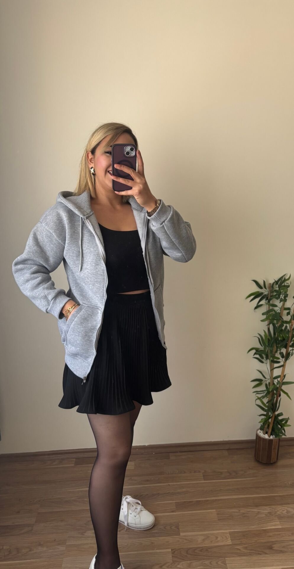 3 İplik Şardonlu Kapşonlu Ceket Gri - XL