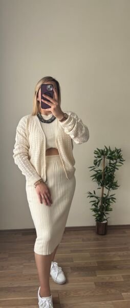 Bluz Etek Hırka 3'Lu Triko Takim Krem - Standart