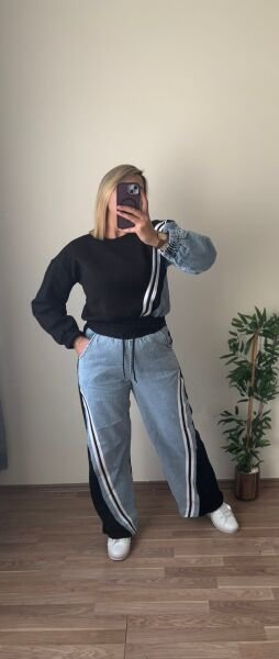 Kot Detaylı Şardonlu Eşofman Takım Siyah - M