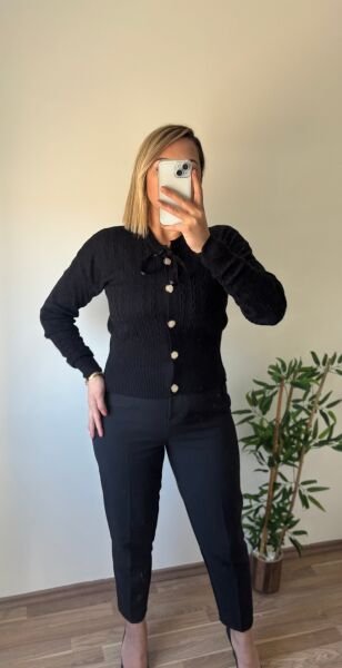 Triko İnce Hırka Siyah - Standart