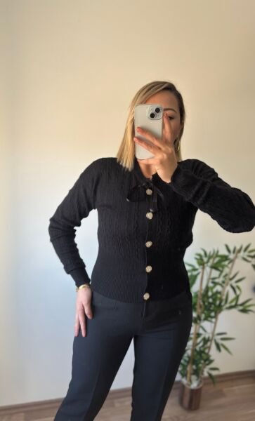 Triko İnce Hırka Siyah - Standart