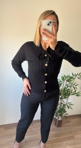 Triko İnce Hırka Siyah - Standart