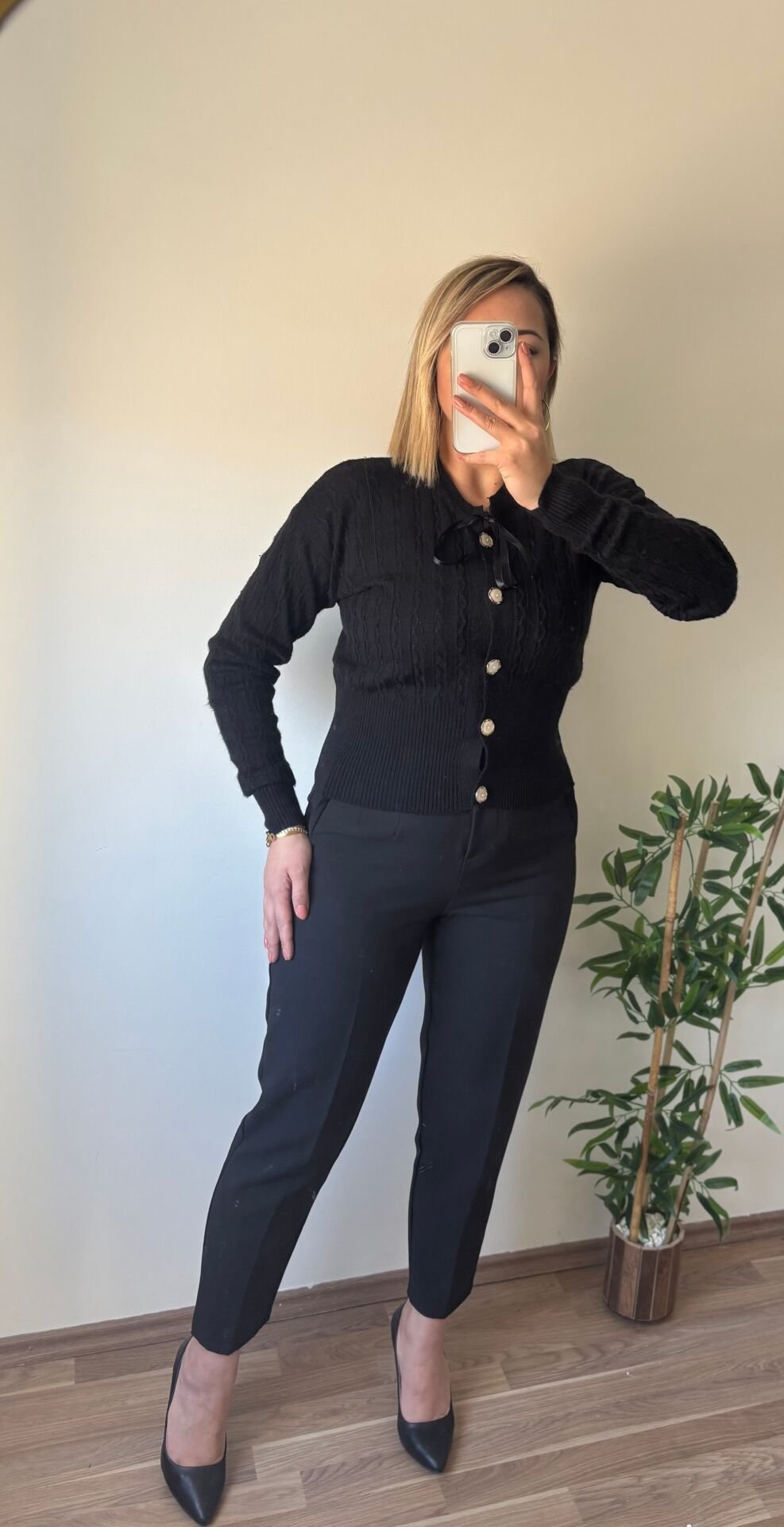 Triko İnce Hırka Siyah - Standart