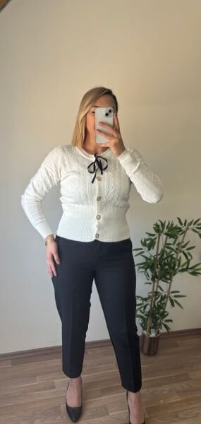 Triko İnce Hırka Beyaz - Standart