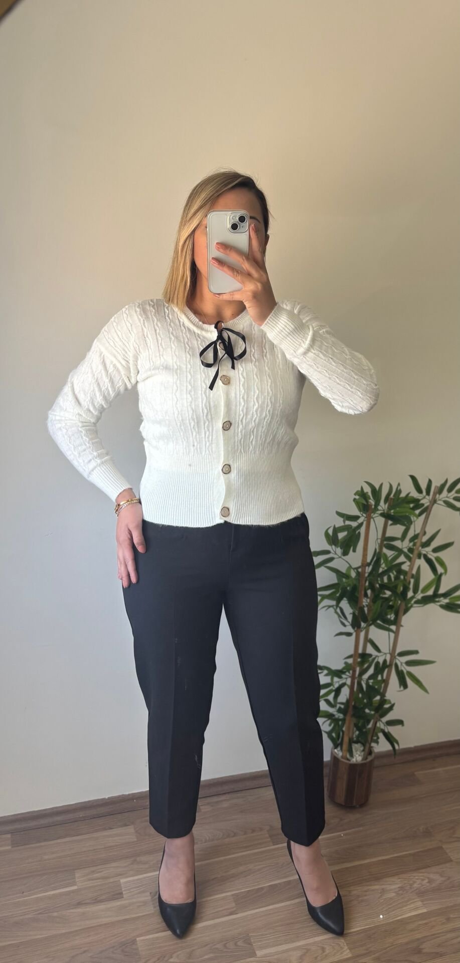 Triko İnce Hırka Beyaz - Standart