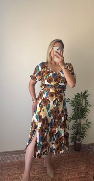 Yırtmaçlı Etekli Takım Desenli - S