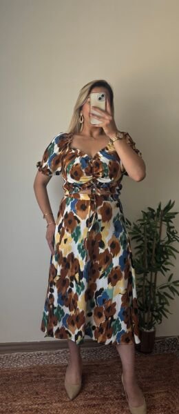 Yırtmaçlı Etekli Takım Desenli - S