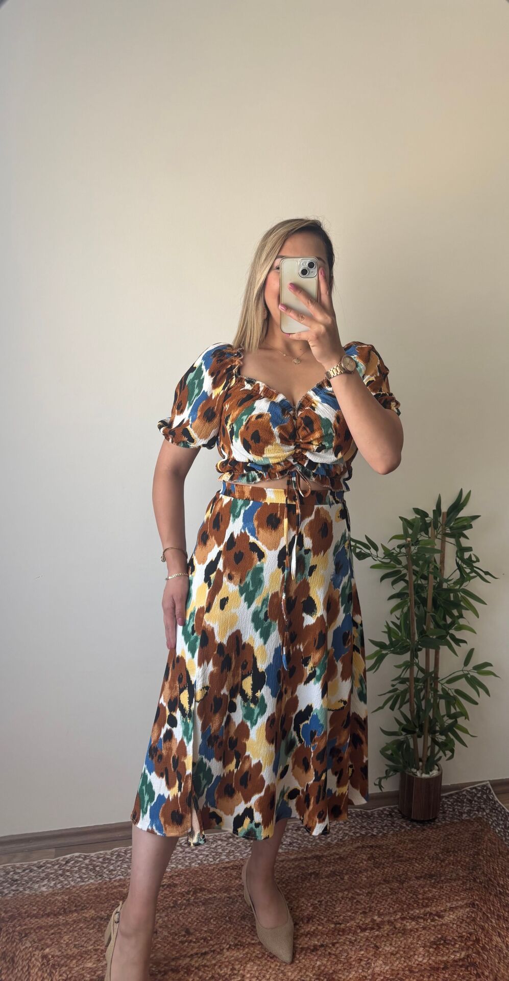 Yırtmaçlı Etekli Takım Desenli - S