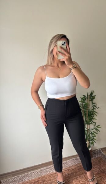 Sandy Kumaş İp Askılı Crop Beyaz - S