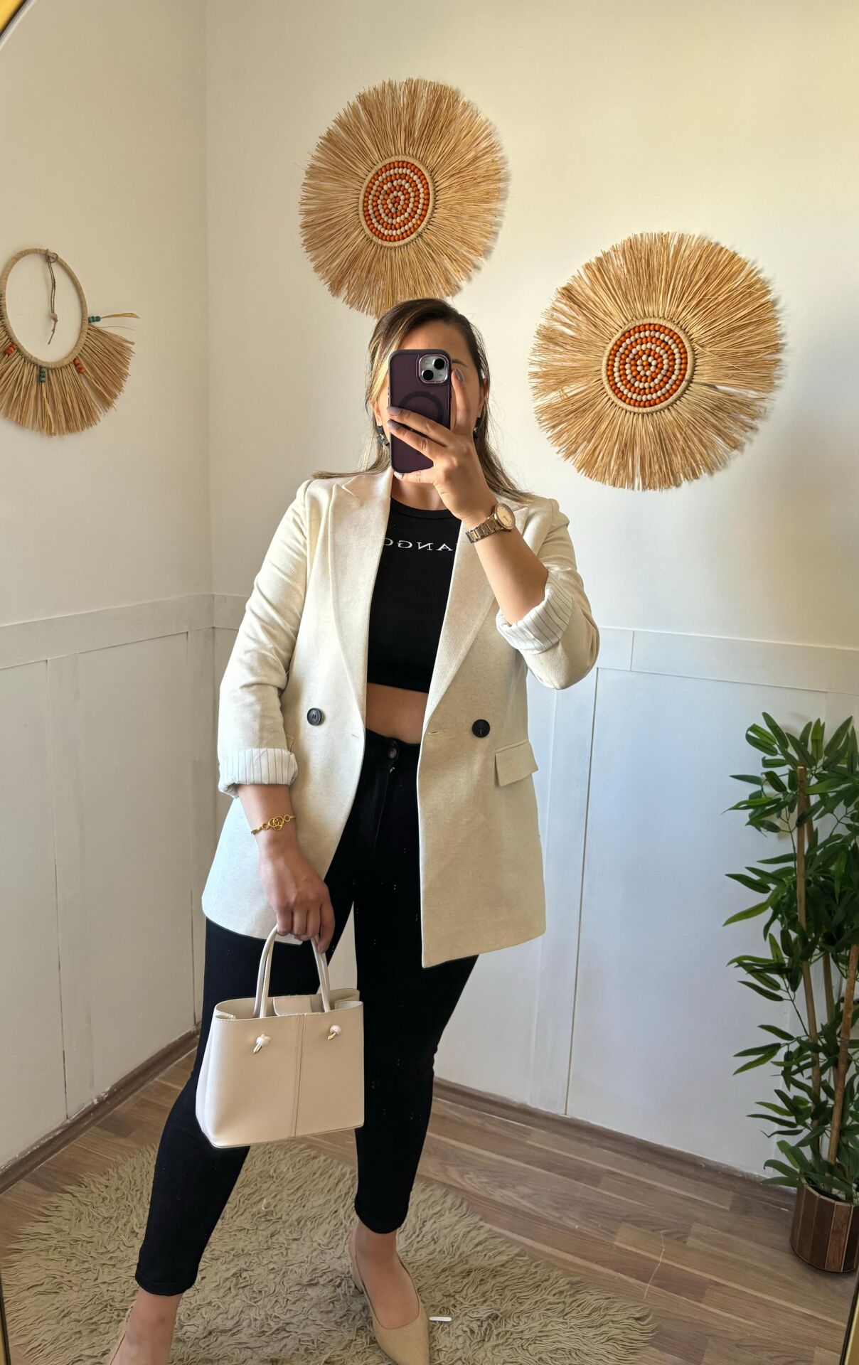 Astarı Cizgili Keten Ceket