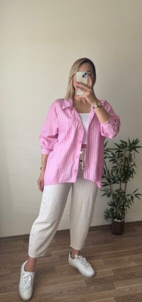 Dik Çizgili Oversize Gömlek