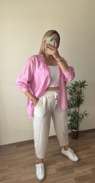Dik Çizgili Oversize Gömlek