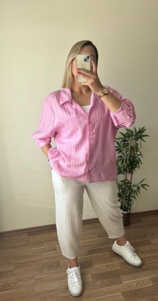 Dik Çizgili Oversize Gömlek