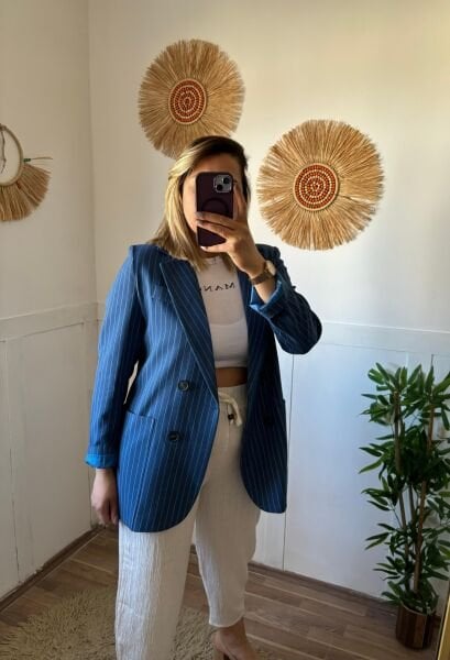 Çizgili Saten Astarlı Ceket