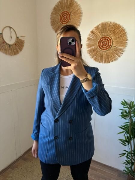 Çizgili Saten Astarlı Ceket