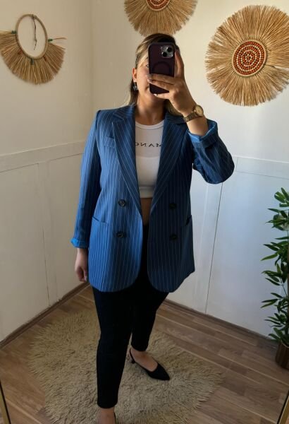 Çizgili Saten Astarlı Ceket