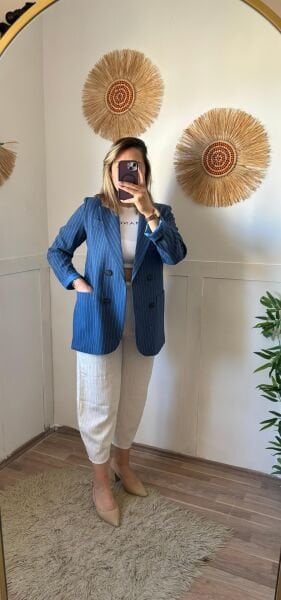 Çizgili Saten Astarlı Ceket