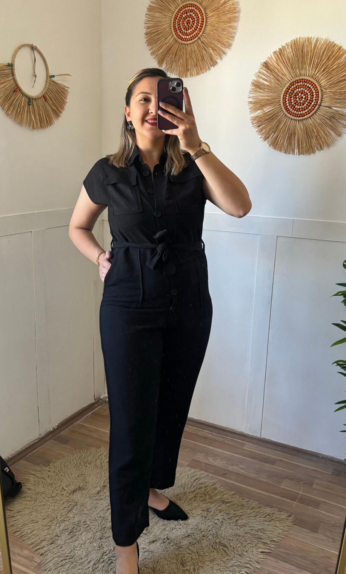 Sıyah Dügmelı  Keten Tulum