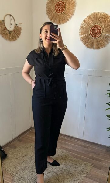 Sıyah Dügmelı  Keten Tulum