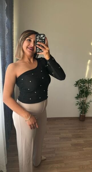 Taşlı Likralı Ottoman Kumaş Bluz