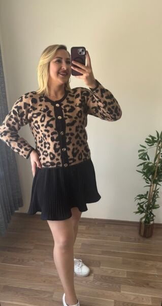Leopar Desen Triko Hırka