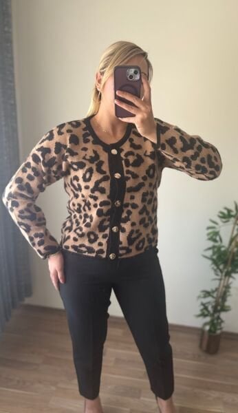 Leopar Desen Triko Hırka