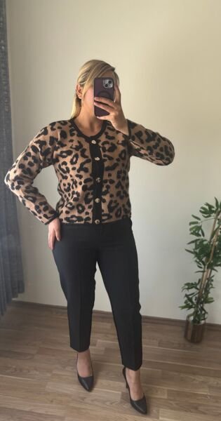 Leopar Desen Triko Hırka