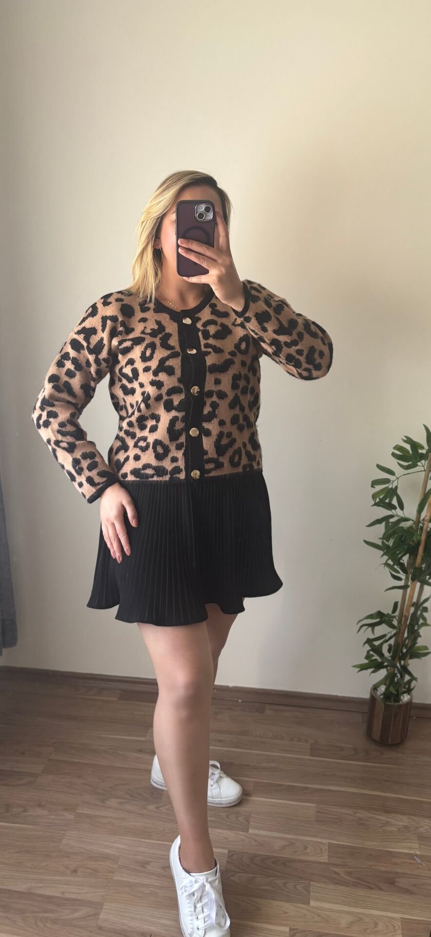 Leopar Desen Triko Hırka