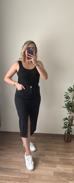 Önden Yırtmaçlı Kot Etek