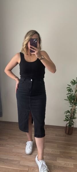 Önden Yırtmaçlı Kot Etek