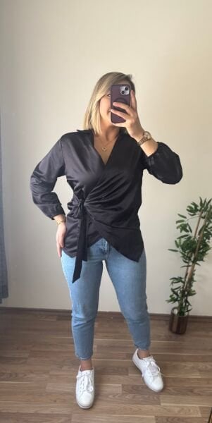 Yandan Bağlamalı Saten Gömlek