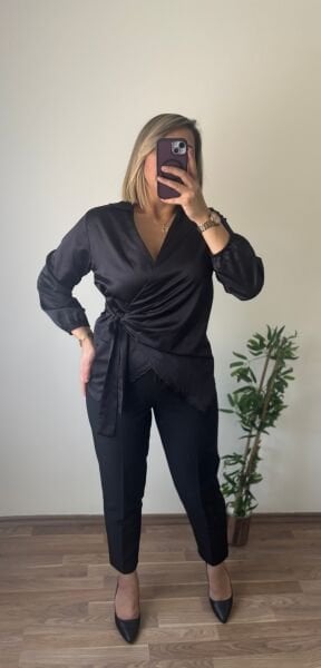 Yandan Bağlamalı Saten Gömlek