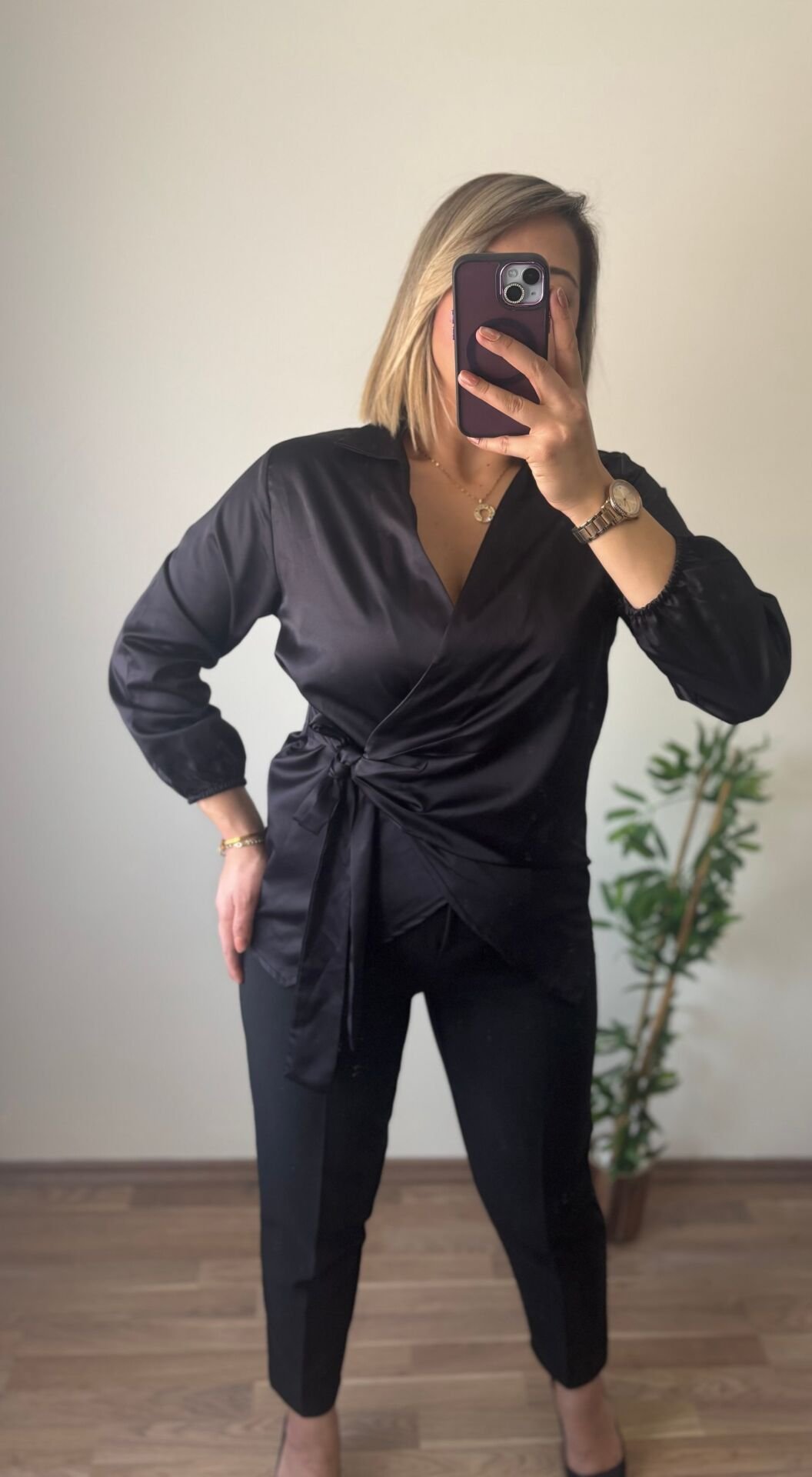 Yandan Bağlamalı Saten Gömlek