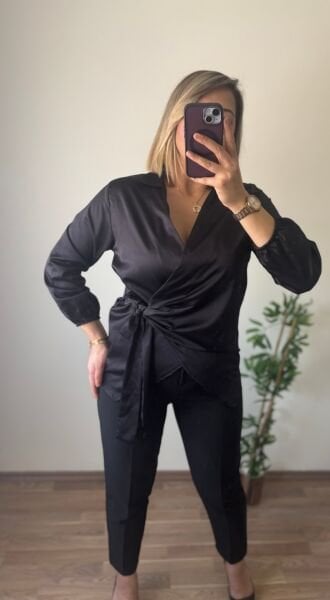 Yandan Bağlamalı Saten Gömlek