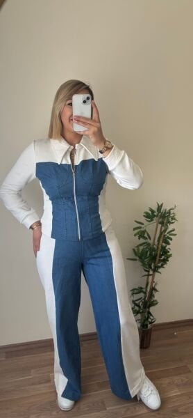 Denim Detay Fermuarlı Eşofman Takım