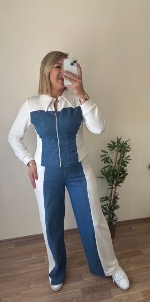 Denim Detay Fermuarlı Eşofman Takım