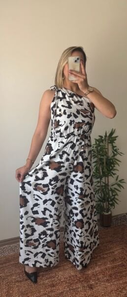 Leopar Desenli Tek Omuz Tulum