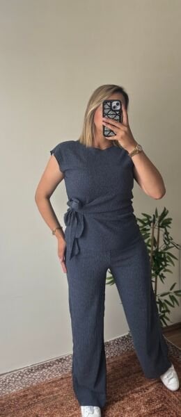 Bağlama Detaylı Bluz Pantolon Takim