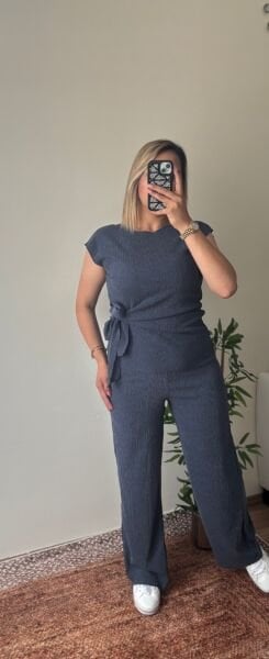 Bağlama Detaylı Bluz Pantolon Takim
