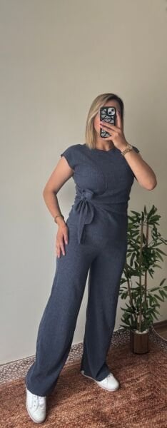 Bağlama Detaylı Bluz Pantolon Takim