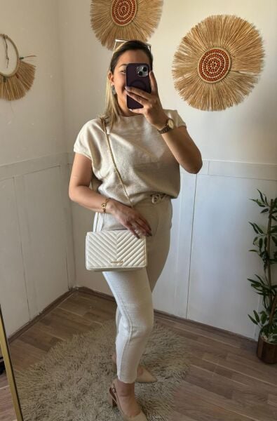 Dokuma Keten Takım Beyaz - L