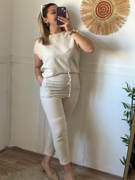 Dokuma Keten Takım Beyaz - L