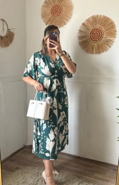 Kruvaze Yaka Elbise Yeşil - S