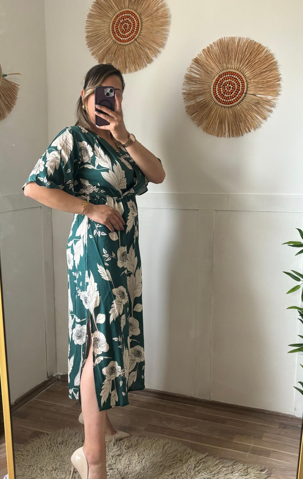 Kruvaze Yaka Elbise Yeşil - L