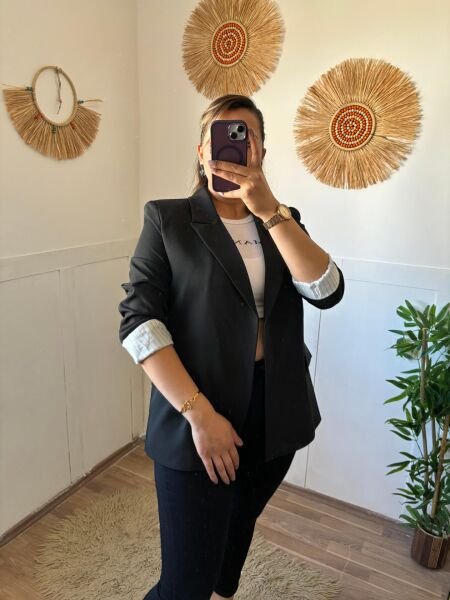 Siyah Çizgi Astarlı Ceket Siyah - S