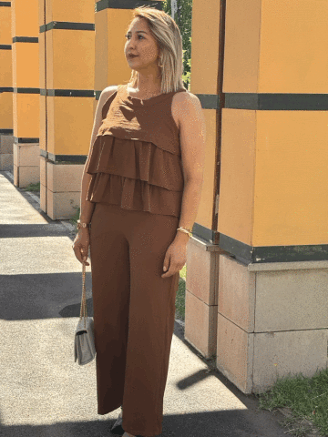 Kat Detaylı Bluz Pantolon Takim